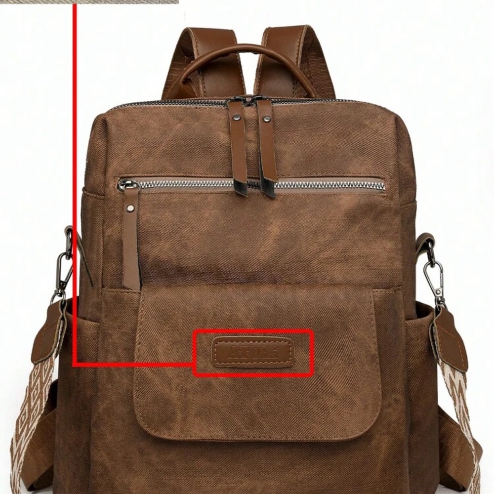 Brown Leather Canvas Backpack - Picture 3 of 10